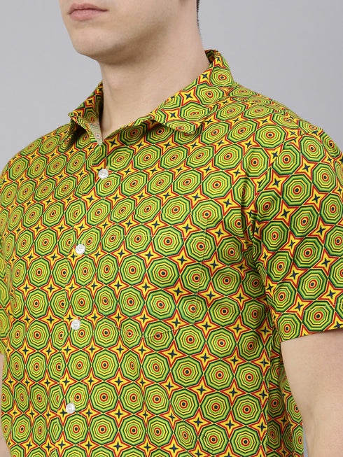 Yellow Printed Short Sleeves Shirt